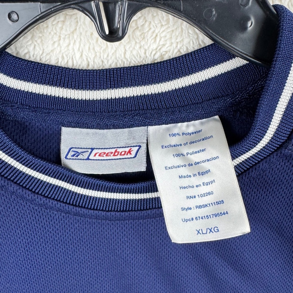 Y2K Reebok Embroidered‎ Union Jack Jersey Pullover Mens XL Blue Striped Collar - Picture 2 of 6